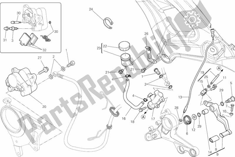 Tutte le parti per il Sistema Frenante Posteriore del Ducati Monster 1100 EVO ABS 2012